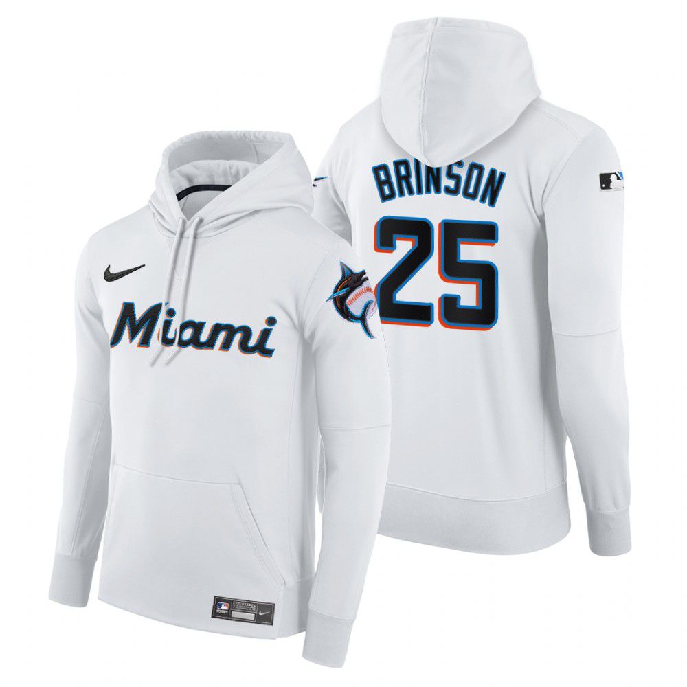 Men Miami Marlins 25 Brinson white home hoodie 2021 MLB Nike Jerseys